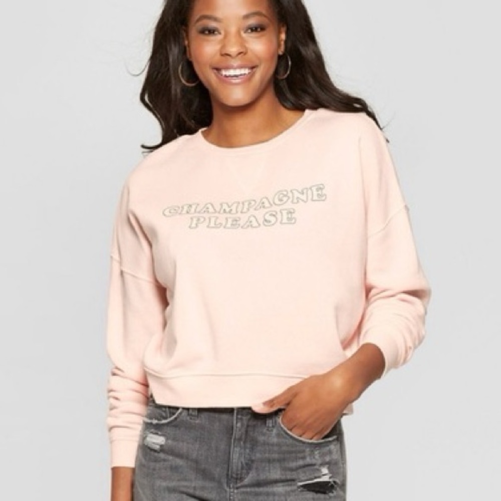 Fifth Sun Target Champagne Please Light Pink Graphic Crewneck Sweatshirt Large